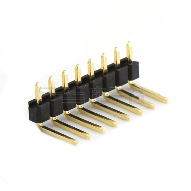 Pitch 2.54mm 90° 单排 DIP 单塑排针 弯平面 PC :6.0MM 08Pin 黑色 镀全金G/F
